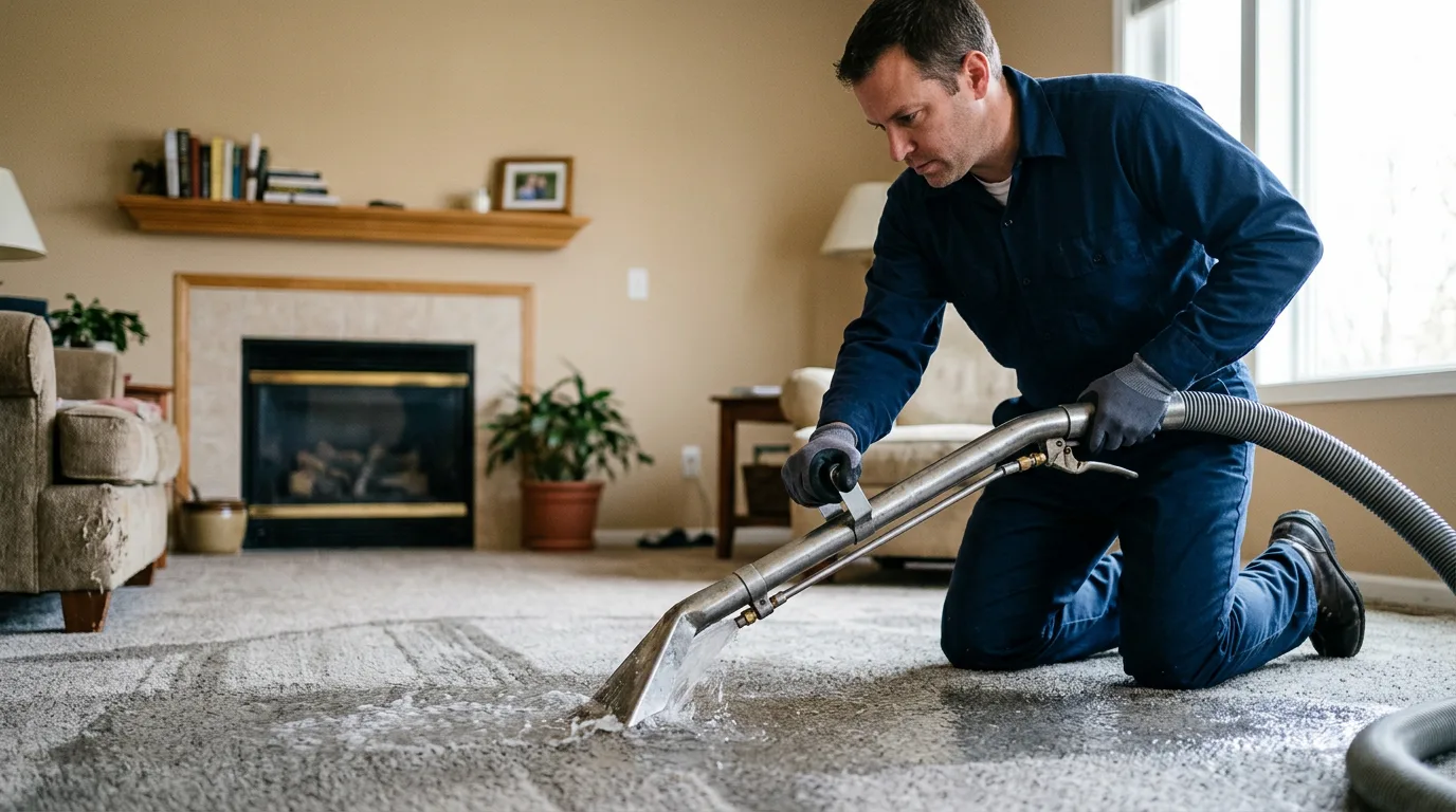 Water damage restoration technician working near Ashley, IL